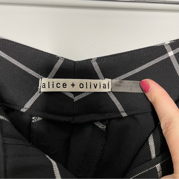 Alice + Olivia Dylan High Waist Wide Leg Windowpane Print Pants In Black Size 6 - Picture 6 of 9